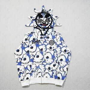 Glo Gang Blue Skull Print Zip Up Hoodie